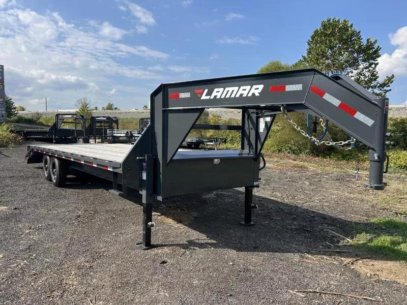 2025 LAMAR 102x25' HD Gooseneck Deckover Trailer 14000# GVW * 12" I-BEAM * FULL WIDTH RAMPS * FRONT TOOLBOX * DUAL JACKS * CHARCOAL