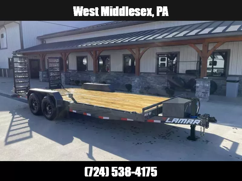 2025 Lamar 7x20' Equipment Trailer 14000# GVW * TOOLBOX * SPARE TIRE * DELUXE OVERWIDTH RAMPS W/ HEAVY MESH * CHARCOAL POWDERCOAT * RUBRAIL/STAKE POCKETS/PIPE SPOOLS/D-RINGS * REM FENDERS * 12K JACK * CAST COUPLER * SPRING ASSIST * COLD WEATHER HARNESS 1751918982