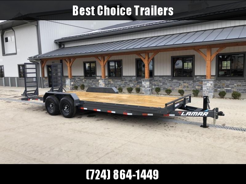 2021 Lamar 7x20' Equipment Trailer 16000# GVW * 8000# AXLES * 17.5" TIRES * TOOLBOX * DELUXE OVERWIDTH RAMPS W/ HEAVY MESH * CHARCOAL POWDERCOAT * RUBRAIL/STAKE POCKETS/PIPE SPOOLS/D-RINGS * REM FENDERS * 12K JACK * CAST COUPLER * CLEARANCE 2021 Lamar 7x20' Equipment Trailer 16000# GVW * 8000# AXLES * 17.5" TIRES * TOOLBOX * DELUXE OVERWIDTH RAMPS W/ HEAVY MESH * CHARCOAL POWDERCOAT * RUBRAIL/STAKE POCKETS/PIPE SPOOLS/D-RINGS * REM FENDERS * 12K JACK * CAST COUPLER * CLEARANCE
