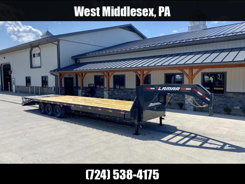 2026 Lamar 102x30' Gooseneck Beavertail Deckover Trailer 21000# GVW * FULL WIDTH (STAND UP OR FLIPOVER) RAMPS * 12" I-BEAM FRAME * FRONT TOOLBOX * DUAL JACKS * CHARCOAL * 16" O.C. C/M * RUBRAIL/STAKE POCKETS/PIPE SPOOLS 1750184061