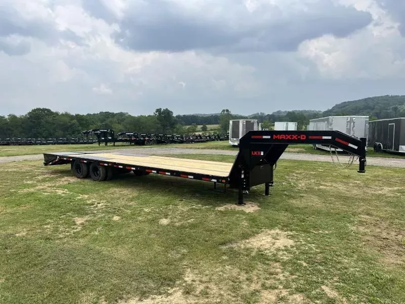 2026 MAXXD 102x30' LKX Gooseneck Flatbed Trailer 22500# GVW * 12"/19# PIERCED I-BEAM FRAME * WINCH PLATE IN NECK * WET BLACK + PRIMER * I-BEAM CROSSMEMBERS * 6" SIDE RAIL * DUAL 12K JACKS * TORQUE TUBE