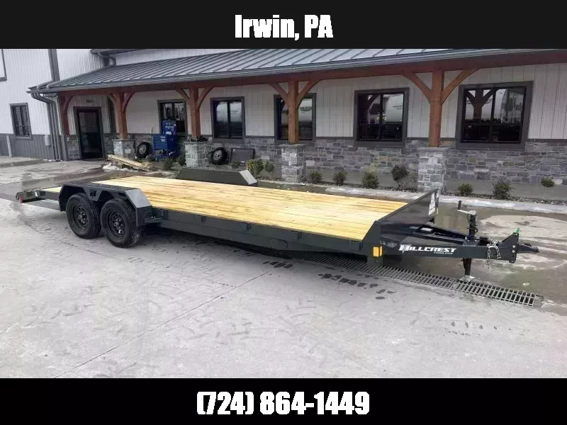 2026 Hillcrest Trailers 7x22' Car Hauler Trailer 7000 GVW * 5" CHANNEL TONGUE & FRAME * CHARCOAL POWER COAT * ADJUSTABLE COUPLER * SET BACK JACK * TRIPLE TUBE TONGUE * REAR SLIDE OUT RAMPS * 4 D-RINGS * 3" CHANNEL CROSSMEMBERS * REMOVABLE FENDERS 1757018369