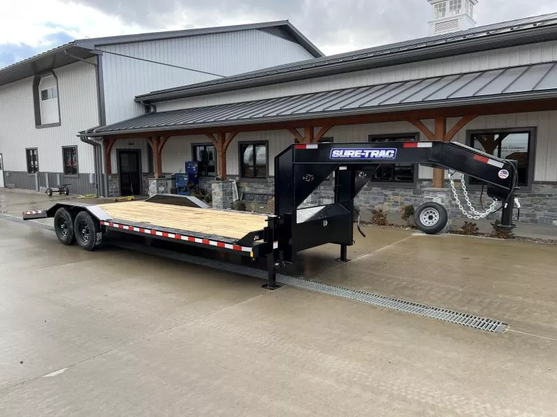 2026 Sure-Trac 102x24' Gooseneck Car Hauler Equipment Trailer 14000# GVW * 8' SLIDE OUT PUNCH PLATE RAMPS * 102" DECK * DRIVE OVER FENDERS * BUGGY HAULER * DUAL JACKS * FRONT TOOLBOX * RUBRAIL/STAKE POCKETS/D-RINGS