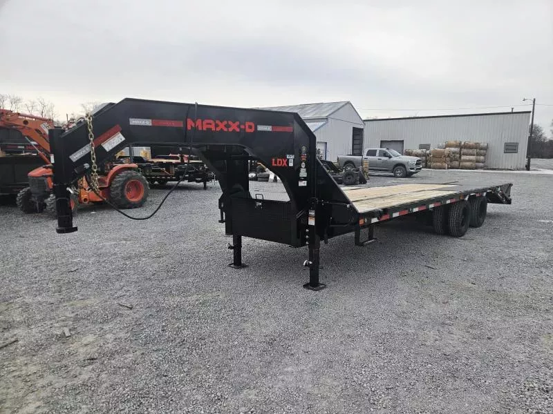 2026 MAXXD 102x25' LDX Gooseneck Flatbed Trailer 22500# GVW * ENGINEERED PIERCED I-BEAM FRAME * HDSS SUSPENSION * FULL WIDTH RAMPS * METALLIC GREY * 6IN SIDE FRAME * WINCH PLATE * I-BEAM 14" O.C. CROSSMEMBERS * DEXTER 10K'S