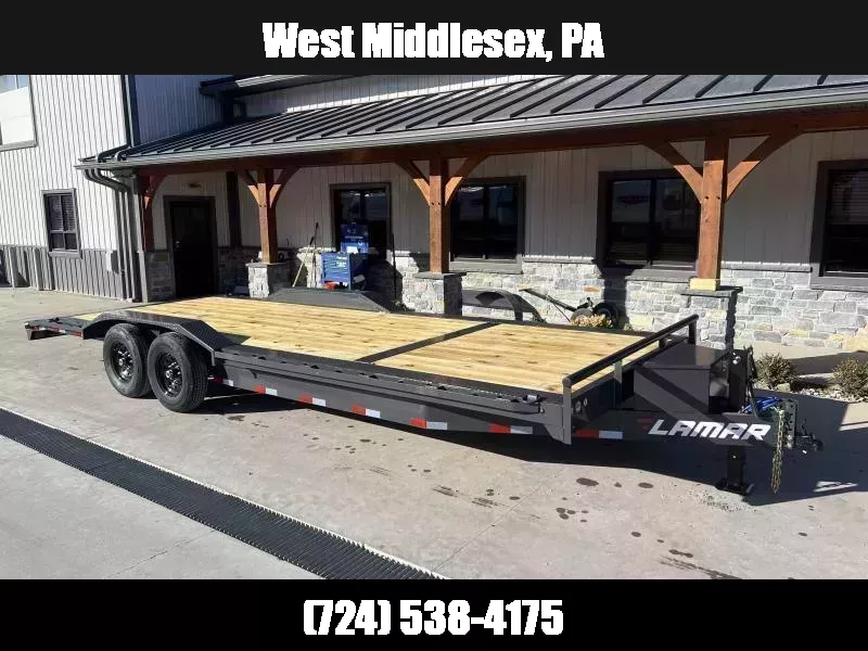 2026 Lamar 102x24' Car Hauler Trailer 14000# GVW * 8" TONGUE AND FRAME * 102" DECK * DRIVE OVER FENDERS * TOOLBOX * 4 D-RINGS * WINCH PLATE * 4' DOVETAIL * REAR JACKSTANDS * SLIDE IN RAMPS * CHARCOAL 1760717000