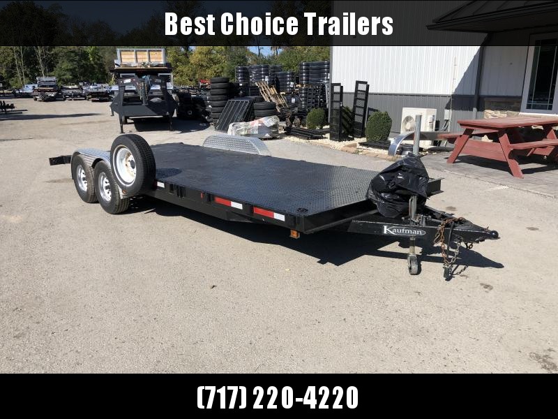 USED Kaufman 7x22' Steel Floor Car Hauler Trailer 9990 GVW * STEEL FLOOR * WINCH * SPARE TIRE USED Kaufman 7x22' Steel Floor Car Hauler Trailer 9990 GVW * STEEL FLOOR * WINCH * SPARE TIRE