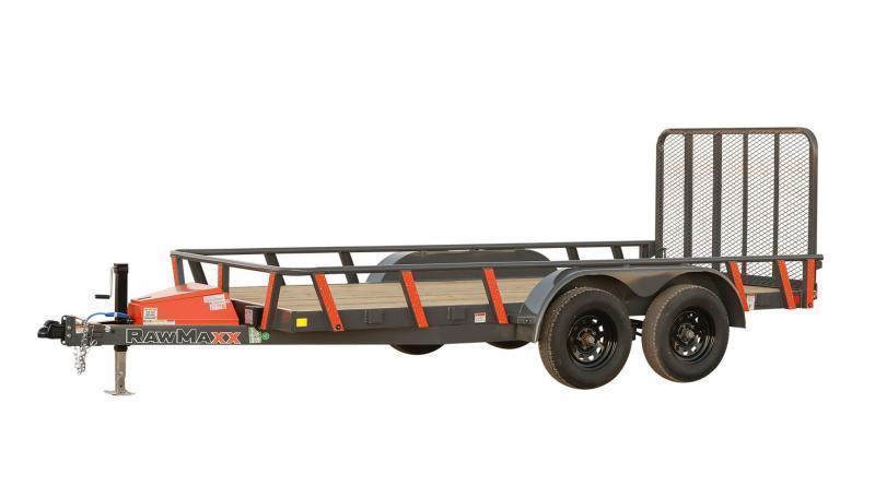 2025 RawMaxx 77x16' Tandem Axle Utility Landscape Trailer 7000# GVW * 4" CHANNEL TONGUE & FRAME * 16" O.C. 3" CHANNEL CROSSMEMBERS * DEXTER AXLES * ADJUSTABLE COUPLER * DROP LEG JACK * PIPE TOP RAIL * 4 D-RINGS * 8-PLY TIRES