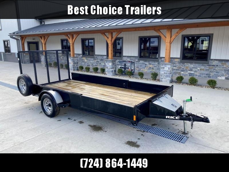 USED 2016 Rice 7x14' ATV Utility Landscape Trailer 2990# GVW * ATV RAMPS * TOOLBOX * TUBE FRAME * SOLID STEEL SIDES * TUBE GATE * SPARE TIRE * D-RINGS USED 2016 Rice 7x14' ATV Utility Landscape Trailer 2990# GVW * ATV RAMPS * TOOLBOX * TUBE FRAME * SOLID STEEL SIDES * TUBE GATE * SPARE TIRE * D-RINGS