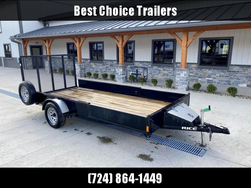USED 2016 Rice 7x14' ATV Utility Landscape Trailer 2990# GVW * ATV RAMPS * TOOLBOX * TUBE FRAME * SOLID STEEL SIDES * TUBE GATE * SPARE TIRE * D-RINGS USED 2016 Rice 7x14' ATV Utility Landscape Trailer 2990# GVW * ATV RAMPS * TOOLBOX * TUBE FRAME * SOLID STEEL SIDES * TUBE GATE * SPARE TIRE * D-RINGS