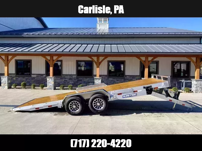 2026 Sure Trac 7x22' Aluminum Power Tilt Car Hauler Trailer 14000# GVW * POWER TILT * ALUMINUM TOOLBOX * 8" CHANNEL FRAME * REMOVABLE FENDERS * ALUMINUM WHEELS * 12K DROP JACK * ADJUSTABLE COUPLER * 4" CHANNEL CROSSMEMBERS 1764260756