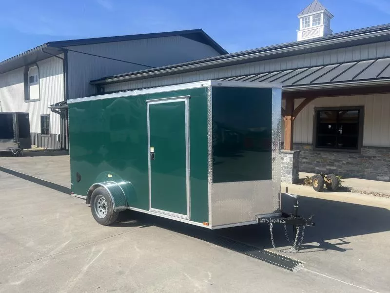 2025 Quality Cargo 6x12 Single Axle Enclosed Cargo Trailer 2990# GVW * 6'3 CEILING HEIGHT * EMERALD GREEN EXTERIOR * PLYWOOD WALLS AND FLOOR * RV DOOR * 16" O.C. * TUBE STUDS * RAMP DOOR * V-NOSE