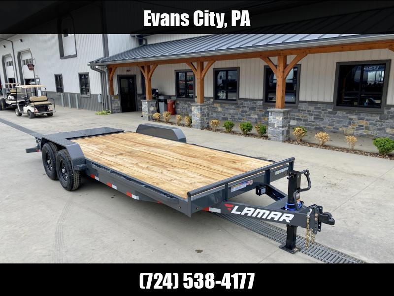 2025 Lamar 7x20' Equipment Trailer 14000# GVW - FULL WIDTH RAMPS * CHARCOAL * RUBRAIL/STAKE POCKETS/CHAIN SPOOLS * ADJUSTABLE CAST COUPLER * 12K JACK * REMOVABLE FENDERS 1750184074