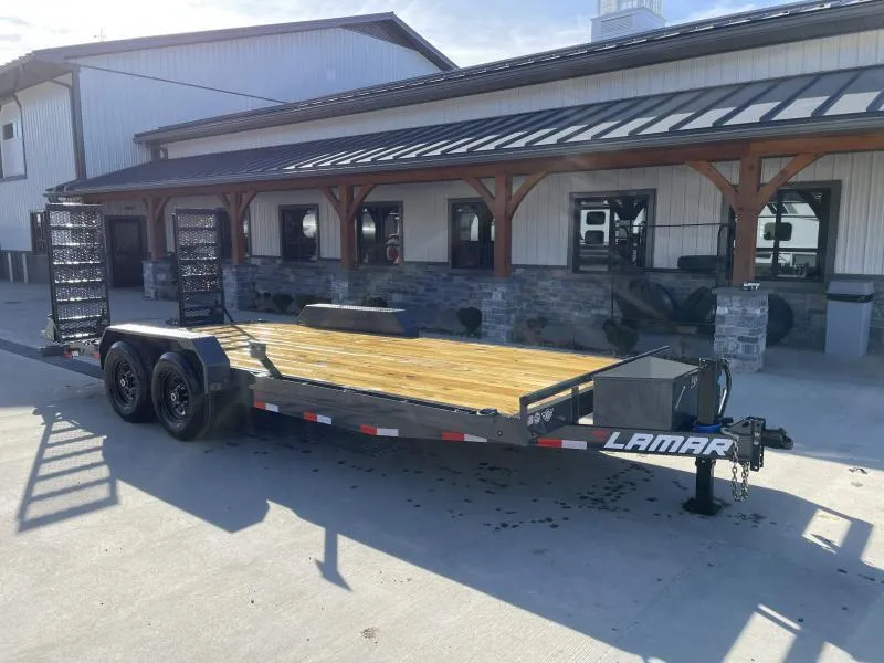 2026 Lamar 7x22' Equipment Trailer 14000# GVW * TOOLBOX * DELUXE OVERWIDTH RAMPS W/ HEAVY MESH * CHARCOAL POWDERCOAT * RUBRAIL/STAKE POCKETS/PIPE SPOOLS/D-RINGS * REM FENDERS * 12K JACK * CAST COUPLER * SPRING ASSIST