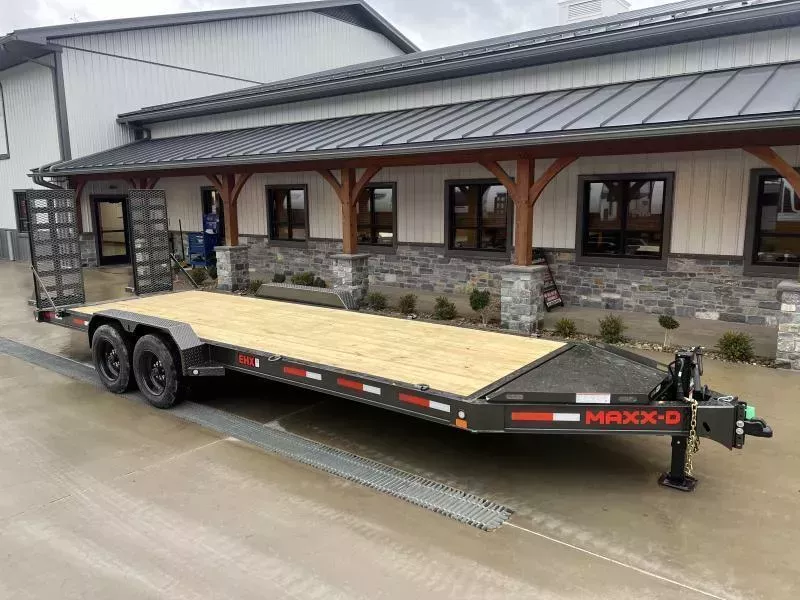 2026 MAXXD 7x24' EHX Equipment Trailer 16000# GVW * RUBRAIL/CHAIN SPOOLS * 8000 AXLES * I-BEAM CROSSMEMBERS & FRAME * STAND UP DELUXE RAMPS * 17.5" 16-PLY TIRES * OVERSIZE TOOLBOX * METALLIC GREY * HD FENDERS * ADJ CAST COUPLER * 12K JACK