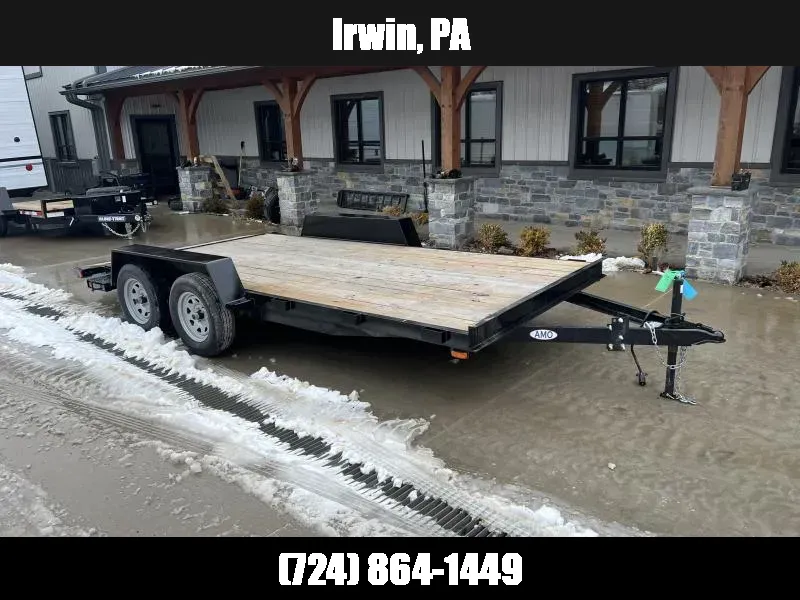 2025 AMO 7x16' Wood Deck Car Trailer 7000# GVW * LED TAIL LIGHTS * STACKED CHANNEL TONGUE/FRAME * BEAVERTAIL * REMOVABLE FENDERS * 2-AXLE BRAKES 1772139405