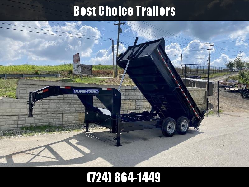 USED 2019 Sure-Trac 7x14' 16000# Low Profile HD GOOSENECK Dump Trailer * TELESCOPIC HOIST * 8000# AXLE UPGRADE * SPARE TIRE * 17.5" RUBBER USED 2019 Sure-Trac 7x14' 16000# Low Profile HD GOOSENECK Dump Trailer * TELESCOPIC HOIST * 8000# AXLE UPGRADE * SPARE TIRE * 17.5" RUBBER