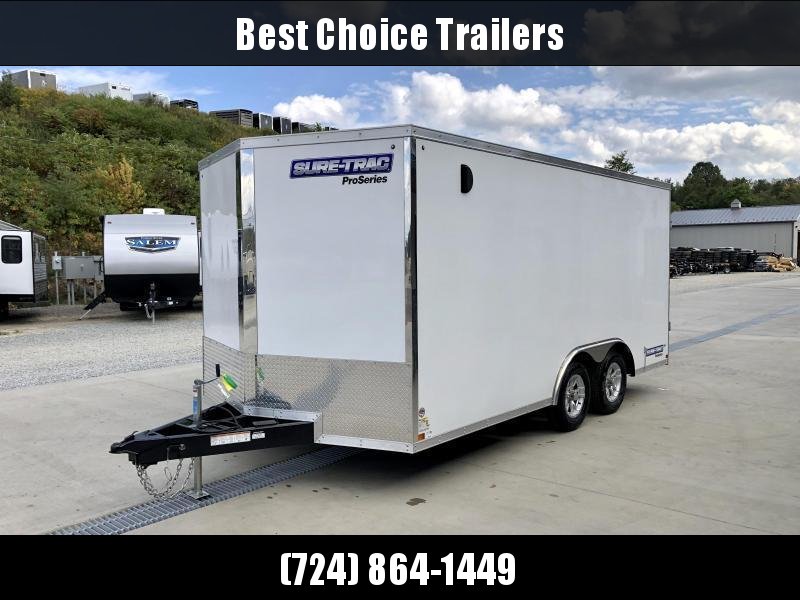2021 Sure-Trac 8.5x16' Enclosed Car Hauler Trailer 9900# GVW * WHITE EXTERIOR * V-NOSE * BARN DOORS * 5200# TORSION AXLES * .030 SCREWLESS EXTERIOR * 16" O.C. C/M * TUBE STUDS * RV DOOR * SET BACK JACK * UNDERCOATED * BULLET LED'S * BACK UP LIGHTS 2021 Sure-Trac 8.5x16' Enclosed Car Hauler Trailer 9900# GVW * WHITE EXTERIOR * V-NOSE * BARN DOORS * 5200# TORSION AXLES * .030 SCREWLESS EXTERIOR * 16" O.C. C/M * TUBE STUDS * RV DOOR * SET BACK JACK * UNDERCOATED * BULLET LED'S * BACK UP LIGHTS
