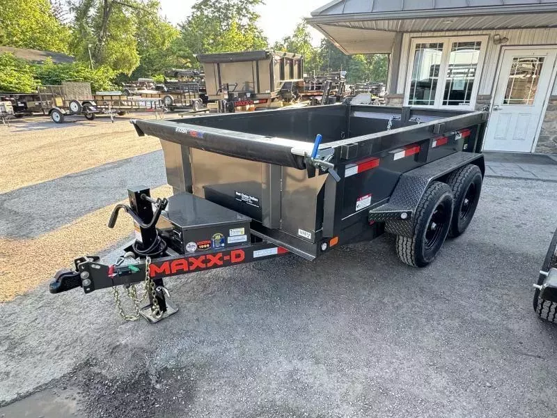 2026 MAXXD 6x12' D7X Low Profile Dump Trailer 9990# GVW * 16" RUBBER * SCISSOR HOIST * 10GA WALLS & FLOOR * WIRELESS REMOTE * DROP LEG JACK * ADJUSTABLE COUPLER * 110V CHARGER * COMBINATION GATE * METALLIC GREY + PRIMER * HD TOP RAIL * DELUXE TARP