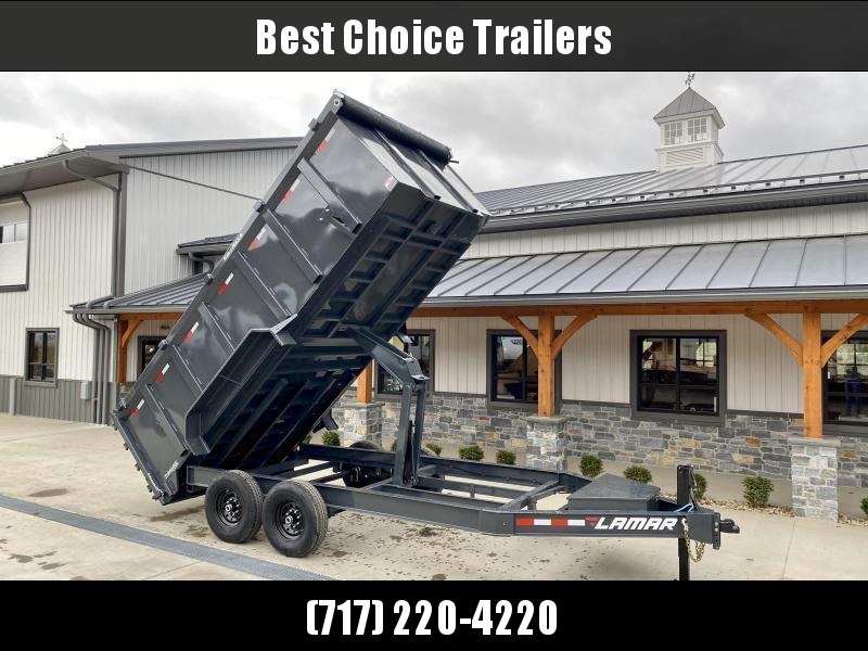 2021 Lamar 7x14' High Side Dump Trailer 14000# GVW * 4' HIGH SIDES * 7GA FLOOR * TARP KIT * UNDERMOUNT RAMPS * SCISSOR HOIST * 12K JACK * CHARCOAL * RIGID RAILS * HD COUPLER * NESTLED I-BEAM FRAME * 3-WAY GATE * 12" O.C. C/M * SPARE MOUNT 2021 Lamar 7x14' High Side Dump Trailer 14000# GVW * 4' HIGH SIDES * 7GA FLOOR * TARP KIT * UNDERMOUNT RAMPS * SCISSOR HOIST * 12K JACK * CHARCOAL * RIGID RAILS * HD COUPLER * NESTLED I-BEAM FRAME * 3-WAY GATE * 12" O.C. C/M * SPARE MOUNT