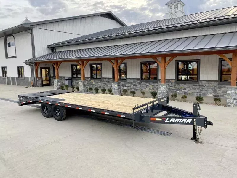 2026 Lamar 102x22' Beavertail Deckover Trailer 14000# GVW * FULL WIDTH RAMPS + SPRING ASSIST  * CHARCOAL * TOOL TRAY * HD COUPLER * I-BEAM FRAME * 16" O.C. C/M * RUBRAIL/STAKE POCKETS/PIPE SPOOLS