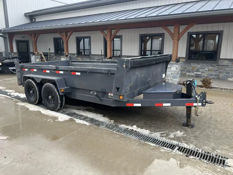 USED 2025 Ironbull 7x14' Dump Trailer 14000# GVW * TARP KIT * 5X16 SCISSOR HOIST * 10GA FLOOR * FRONT/REAR BULKHEAD * UNDERMOUNT RAMPS
