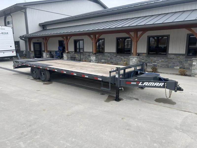 2026 Lamar 102x24' Beavertail Deckover Trailer 14000# GVW * DUAL JACKS * TOOLBOX * FULL WIDTH (FLIPOVER OR STAND UP) RAMPS + SPRING ASSIST  * CHARCOAL * HD COUPLER * I-BEAM FRAME * 16" O.C. C/M * RUBRAIL/STAKE POCKETS/PIPE SPOOLS * CLEARANCE