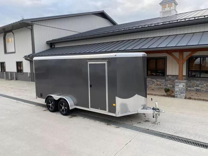 2026 Neo 7x16 NAVR Aluminum Enclosed Cargo Trailer * 7' HEIGHT - UTV * ROUND TOP * RAMP DOOR * CHARCOAL EXTERIOR * ALUMINUM WHEELS * SCREWLESS EXTERIOR * 1PC ROOF * RV DOOR