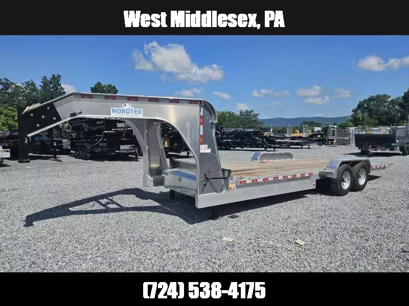 2025 Nordtek 7x24' Gooseneck Aluminum Power Tilt Equipment Trailer 16000# GVW * 8000# AXLES * ENGINEERED NECK * POWER TILT * ALUMINUM TOOLBOX * 8" CHANNEL FRAME * ALUMINUM WHEELS * DUAL 12K JACKS * 4" CHANNEL CROSSMEMBERS * WINCH PLATE