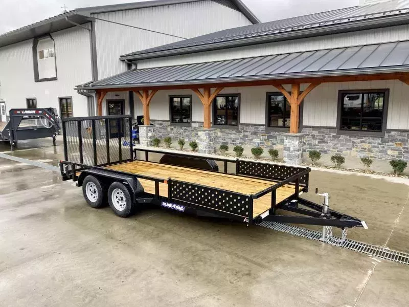 2026 Sure-Trac 7x16' Tube Top ATV Side Ramps Utility Landscape Trailer 7000# GVW * SIDE RAMPS * SET BACK JACK * SPRING ASSIST RAMPS * FOLD IN GATE * SPARE MOUNT * WIRING IN CONDUIT * POWDER COAT * TUBE TOP * STAKE POCKETS * TUBE BUMPER * HD FENDERS
