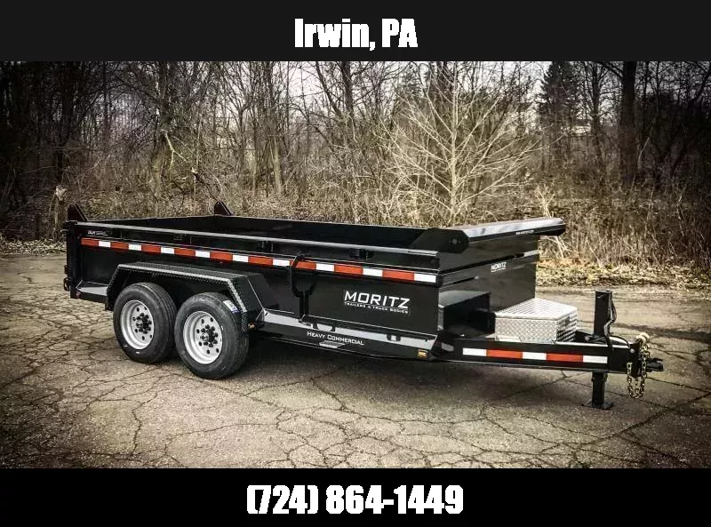 2026 Moritz 7x14' Low Profile Dump Trailer 16000# GVW * HYDRAULIC JACK * 8000# DEXTER AXLES * TORSION SUSPENSION * WET COAT PAINT * 24" SIDES * 8" I-BEAM FRAME * ALUMINUM RAMPS & TOOLBOX * 4-BOLT COUPLER * COMBO GATE * KEYWAY IN SIDES 1759452526