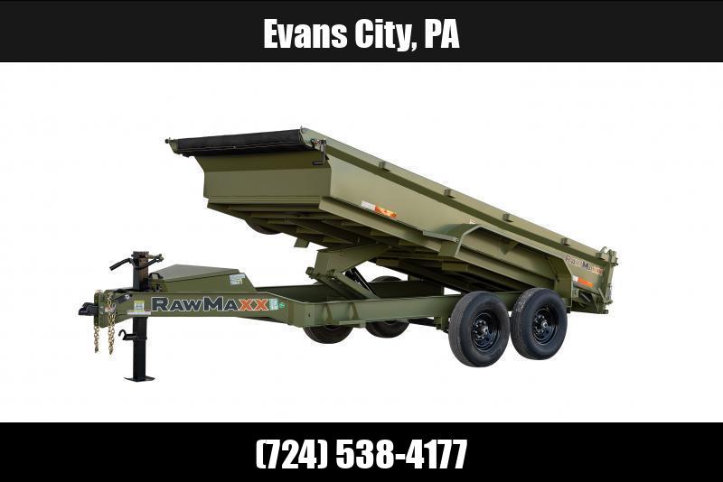 2025 RawMaxx 7x12' Hydraulic Dump Trailer 14000# GVW * HYDRAULIC JACK * STAB JACKS * 14-PLY TIRES * 8" I-BEAM FRAME * SCISSOR HOIST * 3-WAY COMBO GATE * UNDERMOUNT RAMPS * ADJUSTABLE COUPLER * 110V CHARGER * HD TOP RAIL 1750183923