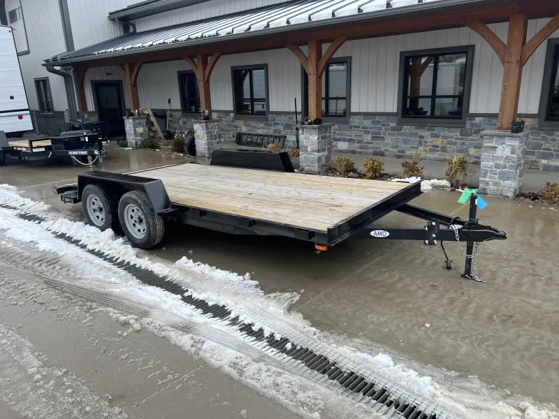 2025 AMO 7x16' Wood Deck Car Trailer 7000# GVW * LED TAIL LIGHTS * STACKED CHANNEL TONGUE/FRAME * BEAVERTAIL * REMOVABLE FENDERS * 2-AXLE BRAKES