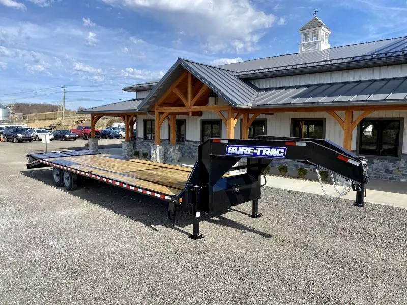 2026 Sure-Trac 102x25' Gooseneck Beavertail Deckover Trailer 17600# GVW * 8000# AXLES * 17.5" 16-PLY TIRES * 3 3/8" BRAKES * DUAL JACKS * FULL TOOLBOX * FULL WIDTH RAMPS * 12" I-BEAM * PIERCED FRAME * (10) 1" D-RINGS * CROSS TRAC