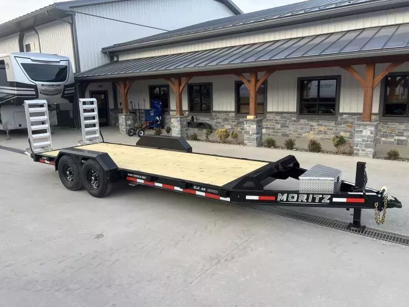 2026 Moritz 7x20' Equipment Trailer 14000# GVW * DEXTER AXLES * TORSION SUSPENSION * WET COAT PAINT * 8" I-BEAM FRAME * ALUMINUM RAMPS & TOOLBOX * 4-BOLT COUPLER * DROP AXLES