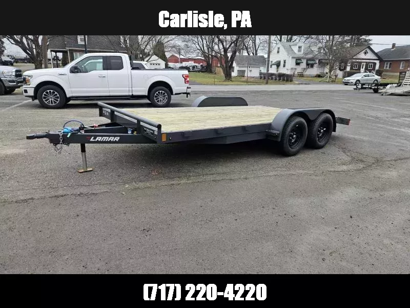 2024 Lamar 7x16 7000# Wood Deck Car Hauler Trailer * CHARCOAL * REMOVABLE FENDERS * EXTRA STAKE POCKETS * 5" CHANNEL FRAME * COLD WEATHER HARNESS * REAR RAMPS  1767993353
