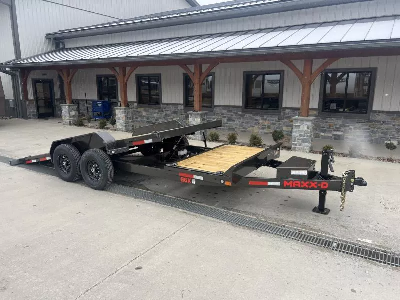 2026 MAXXD 7x20' G6X Gravity Tilt Equipment Trailer 14000# GVW * 16+4' SPLIT DECK * 14-PLY RUBBER * TORSION SUSPENSION * TOOLBOX * STOP/CONTROL VALVE * METALLIC GREY + PRIMER * RUBRAIL/STAKE POCKETS/D-RINGS