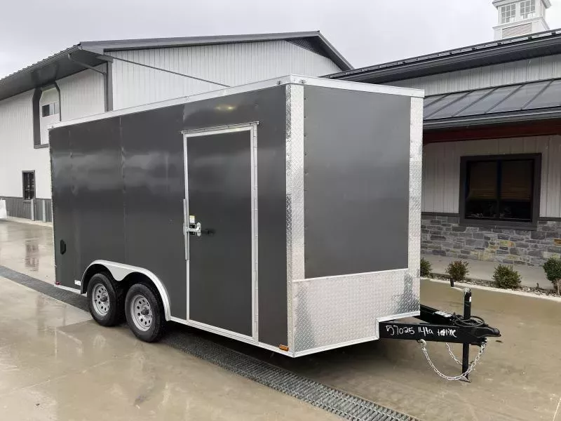 2026 Quality 8.5x16' Enclosed Car Hauler Trailer 7000# GVW * CHARCOAL .080 POLYCOR EXTERIOR * SEMI-SCREWLESS * HD RAMP DOOR * PLYWOOD WALLS & FLOORS * TUBE WALL AND CEILING STUDS * LED LIGHTS * 16" O.C. WALL AND FLOORS * RV DOOR * V-NOSE