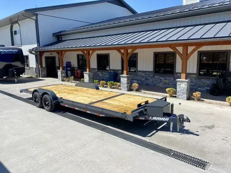 2026 Lamar 7x24' Car Hauler Trailer 9990# GVW * CHARCOAL POWDERCOATING * 7K DROP LEG JACK * CHANNEL C/M * ADJUSTABLE COUPLER * RUBRAIL * TOOLBOX * WINCH PLATE * SWIVEL JACKS * 4 D-RINGS