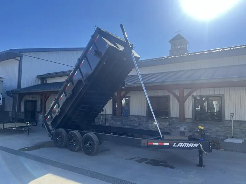 2026 Lamar 7x16' High Side Dump Trailer 21000# GVW * TRIPLE AXLE * 3' HIGH SIDES * 7GA FLOOR * TARP KIT * UNDERMOUNT RAMPS * TELESCOPIC HOIST * 12K JACK * CHARCOAL * RIGID RAILS * HD COUPLER * NESTLED I-BEAM FRAME * COMBO GATE * 12" O.C. C/M * SPARE MOUNT