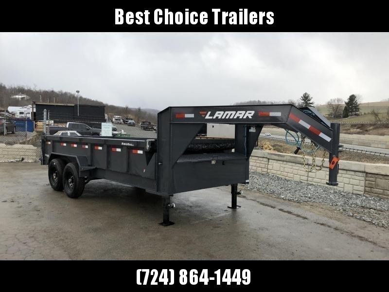 2021 Lamar 7x16' Gooseneck Dump Trailer 21000# GVW * DUAL JACKS * FULL TOOLBOX * OIL BATH * REAR JACKSTANDS * 7GA FLOOR * TRIPLE AXLE * TARP KIT * OVERSIZE 6X21.5" SCISSOR HOIST * CHARCOAL * RIGID RAILS * NESTLED I-BEAM FRAME 28" H * 12" O.C. C/M 2021 Lamar 7x16' Gooseneck Dump Trailer 21000# GVW * DUAL JACKS * FULL TOOLBOX * OIL BATH * REAR JACKSTANDS * 7GA FLOOR * TRIPLE AXLE * TARP KIT * OVERSIZE 6X21.5" SCISSOR HOIST * CHARCOAL * RIGID RAILS * NESTLED I-BEAM FRAME 28" H * 12" O.C. C/M