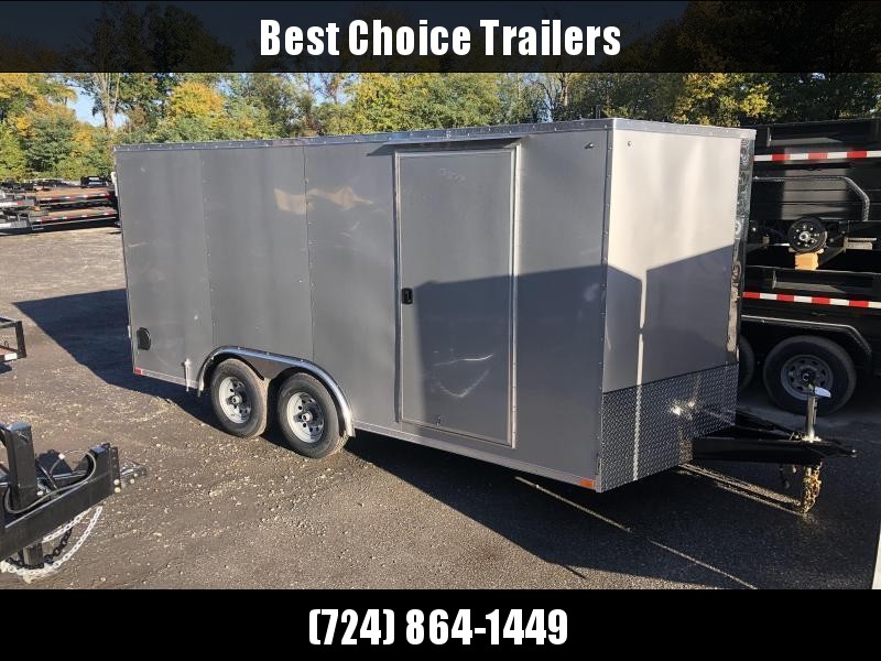 2022 ITI Cargo 8.5x16 Enclosed Car Hauler Trailer 9900# GVW * SILVER EXTERIOR * RAMP DOOR * .030 SEMI-SCREWLESS * RV DOOR * 1 PC ROOF * 3/8" WALLS * 3/4" FLOOR * PLYWOOD * TRIPLE TUBE TONGUE * 6'6" INTERIOR * 24" STONEGUARD * HIGH GLOSS PAINTED FRAME 2022 ITI Cargo 8.5x16 Enclosed Car Hauler Trailer 9900# GVW * SILVER EXTERIOR * RAMP DOOR * .030 SEMI-SCREWLESS * RV DOOR * 1 PC ROOF * 3/8" WALLS * 3/4" FLOOR * PLYWOOD * TRIPLE TUBE TONGUE * 6'6" INTERIOR * 24" STONEGUARD * HIGH GLOSS PAINTED FRAME