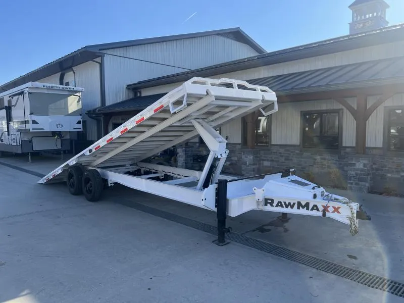 2026 RawMaxx 102x26' Deckover Tilt Trailer 20000# GVW * 10000# DEXTER AXLES * SCISSOR HOIST * ENGINEERED I-BEAM FRAME * RUBRAIL/STAKE POCKETS/CHAIN SPOOLS/D-RINGS * WINCH PLATE * 10W SOLAR CHARGER * WIRELESS REMOTE * 235/17.5" 18-PLY TIRES