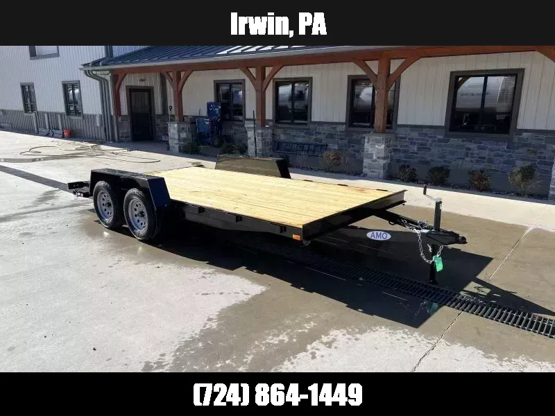 2026 AMO 7x16' Wood Deck Car Trailer 7000# GVW * LED TAIL LIGHTS * STACKED CHANNEL TONGUE/FRAME * BEAVERTAIL * REMOVABLE FENDERS * 2-AXLE BRAKES 1770314605