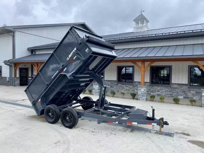 2026 Lamar 77x12' 9990# GVW High Side Dump Trailer * 3.5' HIGH SIDES * SCISSOR HOIST * DROP JACK * DELUXE TARP KIT * ADJUSTABLE COUPLER * CHARCOAL * SPARE MT * RIGID RAILS * HARD TO FIND WIDTH!!
