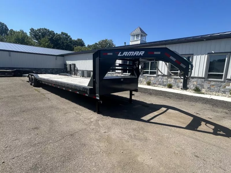 USED 2024 102x36' Gooseneck Car Hauler Trailer 14000# GVW * 102" DECK * DRIVE OVER FENDERS * OVERLENGTH 7' SLIDE IN RAMPS * 4' DOVETAIL * RUBRAIL * SWIVEL JACKS * UNDER FRAME BRIDGE * DUAL JACKS * FULL TOOLBOX * CHARCOAL W/ BLACK WHEELS