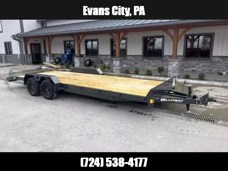 2026 Hillcrest Trailers 7x22' Car Hauler Trailer 7000 GVW * 5" CHANNEL TONGUE & FRAME * CHARCOAL POWER COAT * ADJUSTABLE COUPLER * SET BACK JACK * TRIPLE TUBE TONGUE * REAR SLIDE OUT RAMPS * 4 D-RINGS * 3" CHANNEL CROSSMEMBERS * REMOVABLE FENDERS 1759635612