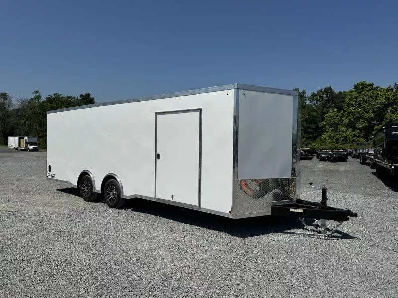 2026 Sure-Trac 8.5x24' Deluxe Pro Series Enclosed Car Hauler Trailer 9900# GVW * SILVER EXTERIOR * SPREAD AXLES/DROP TRIM * 5200# TORSION AXLES * ESCAPE HATCH * .030 SCREWLESS EXTERIOR * ALUMINUM WHEELS * 1 PC ROOF * 48" RV DOOR * HIGH OUTPUT DOME LIGHTS