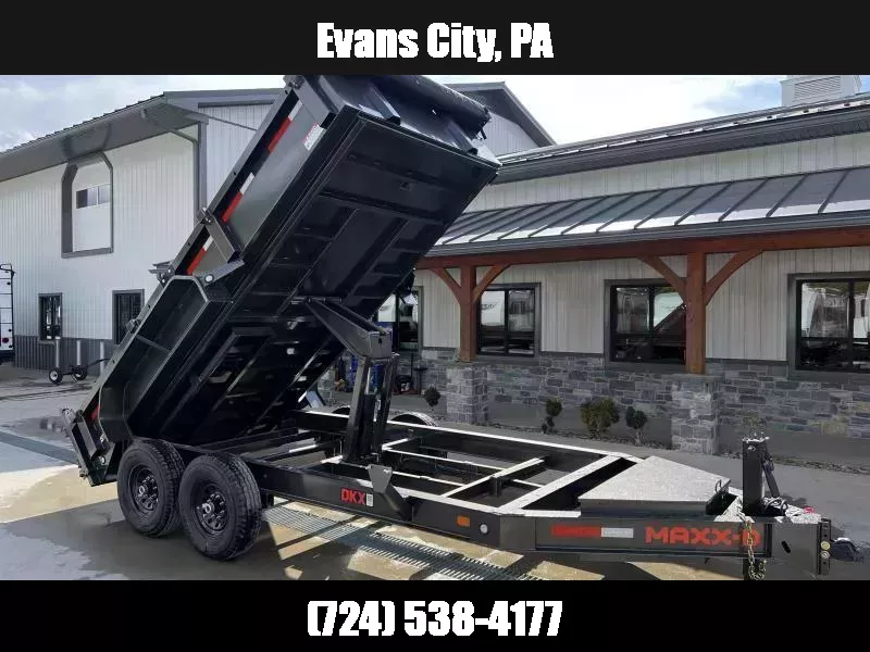 2026 MAXXD 7x14' DKX Dump Trailer 14000# GVW * 8" I-BEAM FRAME * 2PC 10GA WALLS & FLOOR * DELUXE TARP KIT * COMBINATION GATE * HD TOP RAIL * UNDERMOUNT RAMPS * ADJUSTABLE CAST COUPLER * 12K JACK * OVERSIZE TOOLBOX 1755544764