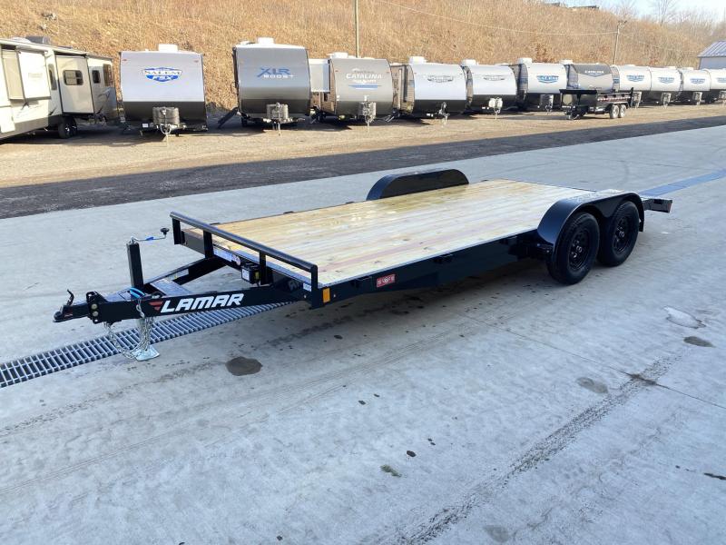 2021 Lamar 7x18 7000# Wood Deck Car Hauler Trailer * ADJUSTABLE COUPLER * DROP LEG JACK * REMOVABLE FENDERS * EXTRA STAKE POCKETS * 4 D-RINGS * 5" CHANNEL FRAME * COLD WEATHER HARNESS * REAR RAMPS 2021 Lamar 7x18 7000# Wood Deck Car Hauler Trailer * ADJUSTABLE COUPLER * DROP LEG JACK * REMOVABLE FENDERS * EXTRA STAKE POCKETS * 4 D-RINGS * 5" CHANNEL FRAME * COLD WEATHER HARNESS * REAR RAMPS