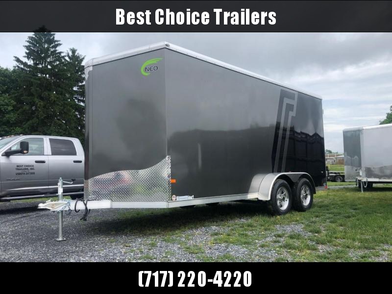 2020 Neo 7x16 NAVR Aluminum Enclosed Cargo Trailer * BLACK N CHARCOAL2-TONE EXTERIOR W JD SLASH * BARN DOORS * ALUMINUM WHEELS * 7' HEIGHT UPGRADE 2020 Neo 7x16 NAVR Aluminum Enclosed Cargo Trailer * BLACK N CHARCOAL2-TONE EXTERIOR W JD SLASH * BARN DOORS * ALUMINUM WHEELS * 7' HEIGHT UPGRADE